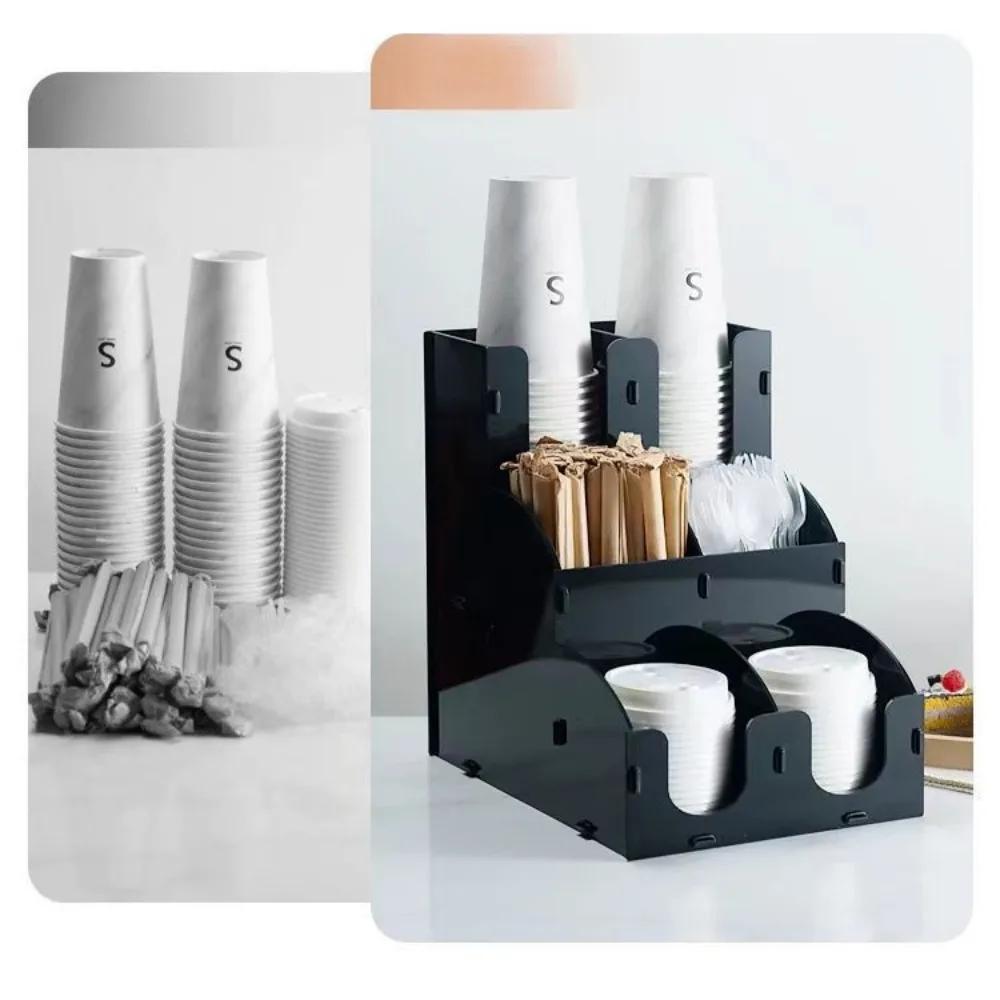 Black Acrylic Coffee Shop Packaging Cup Holder Milk Tea Cup Placement Rack Bar Cu P Cover Disposable Paper Cu P Storage Rack