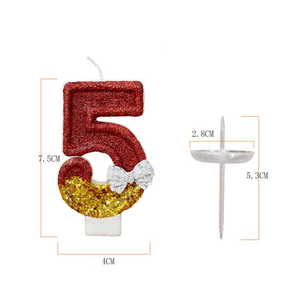 2.95-inch Red Gold Bow Digital Birthday Cake Candles Cake Candles Sparkling Wedding Baby Shower Party Decoration Cake Top Cover