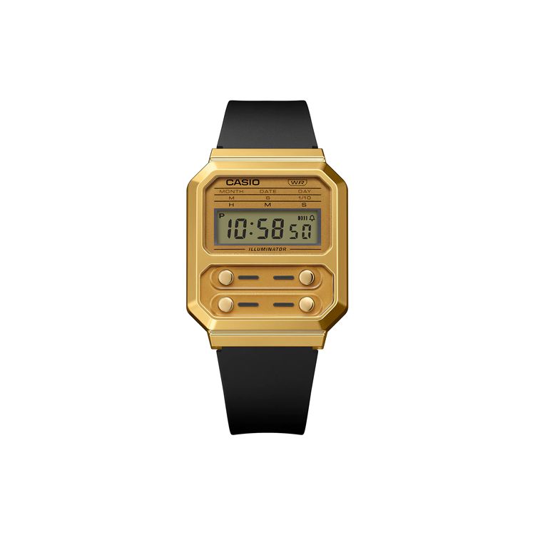 Casio Waterproof Retro Quartz Movement Resin Strap Watch Unisex Watches Gold A100WEFG-9A Gold Watch Case