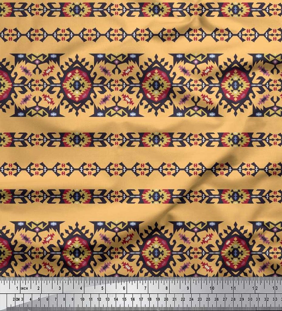 Soimoi Țesătură Satin Crep Japonez Aztec Sud-Vest Imprimată 1 metru 42 Inch