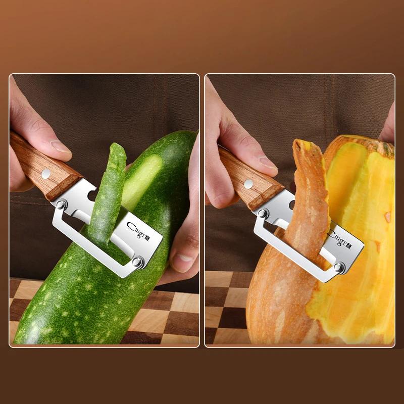 Stainless Steel Peeler With Wooden Handle For Peeling And Slicing Fruits And Vegetables | Durable And Smooth Operation