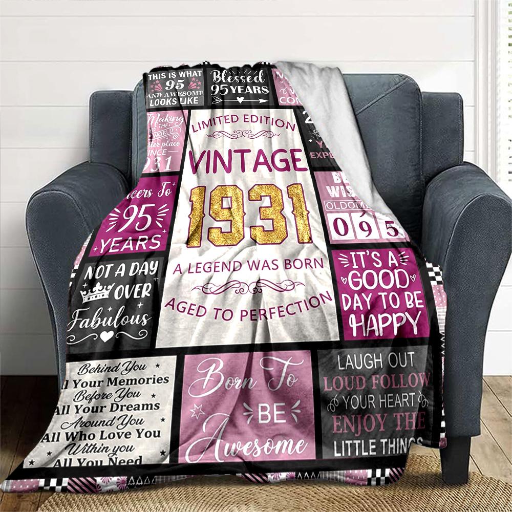 95Th Birthday Celebration Lightweight Blanket Comfortable Ure Throw For Sofa Couch Office Bed Picnics for All Occasions Digital Print Gift Y28