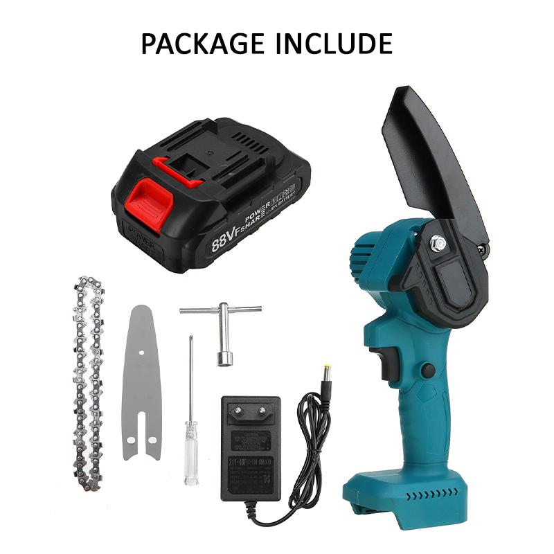 Mini 1200W 4 Zoll Elektro-Kettensäge Elektrische Kettensäge mit 2 Stück Lithium-Batterie Holzbearbeitung Astsäge Einhand-Gartengerät