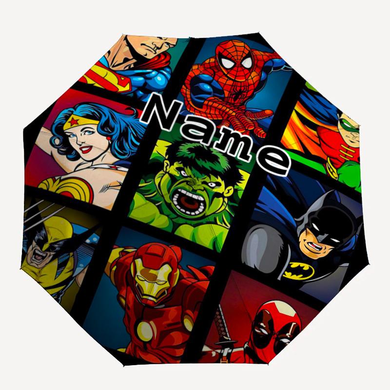 

1PC Superheroes Comics Custom Name Automatic Open/Close, 8-Rib Durable Frame Compact Travel Umbrella for Men & Women D1222054