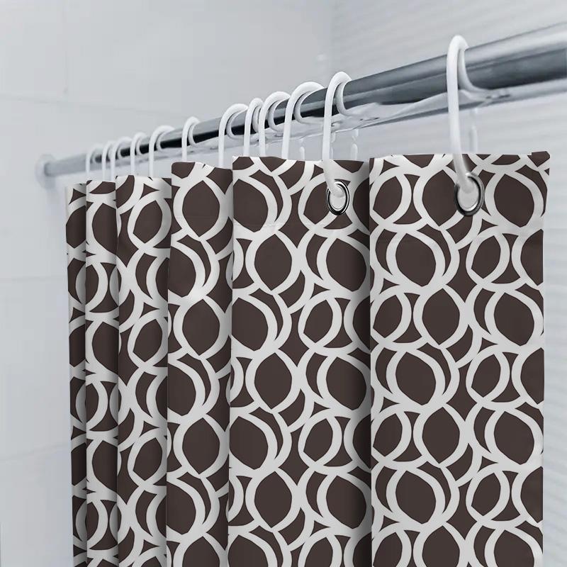 Modern Bath Shower Curtain With Geometric Design For Bathroom Decor White Brown Polyester Fabric Waterproof Home Decoration (Whi