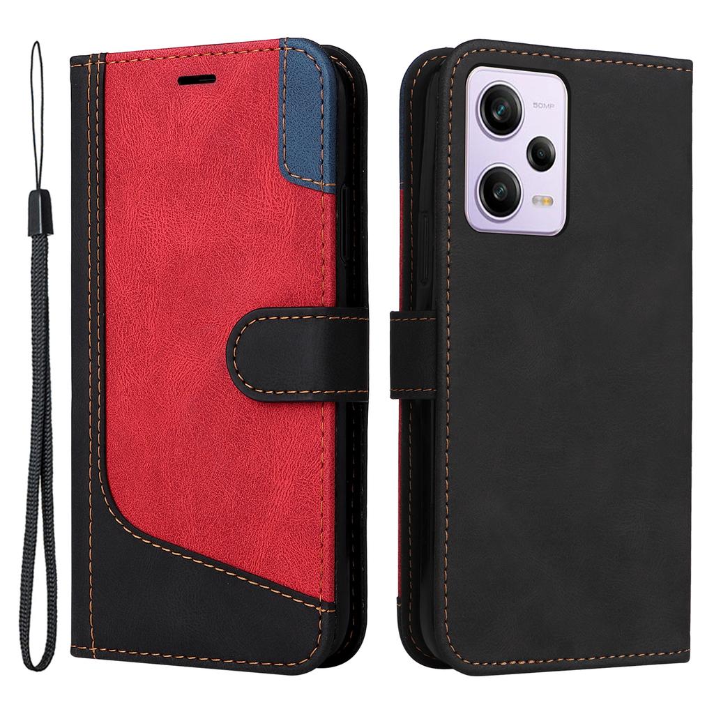 KT Series-5 for Xiaomi Redmi Note 12 Pro 5G/Note 12 Pro Speed 5G/Poco X5 Pro 5G Phone Wallet Case Tri-color Splicing Stand Cover with Strap