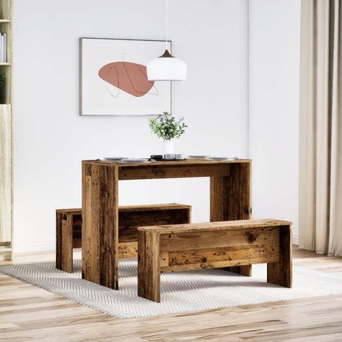 VidaXL Dining Table and Benches Set 3 Pcs Engineered Wood, Dining Table Set, Dining Table with Benches, 855538