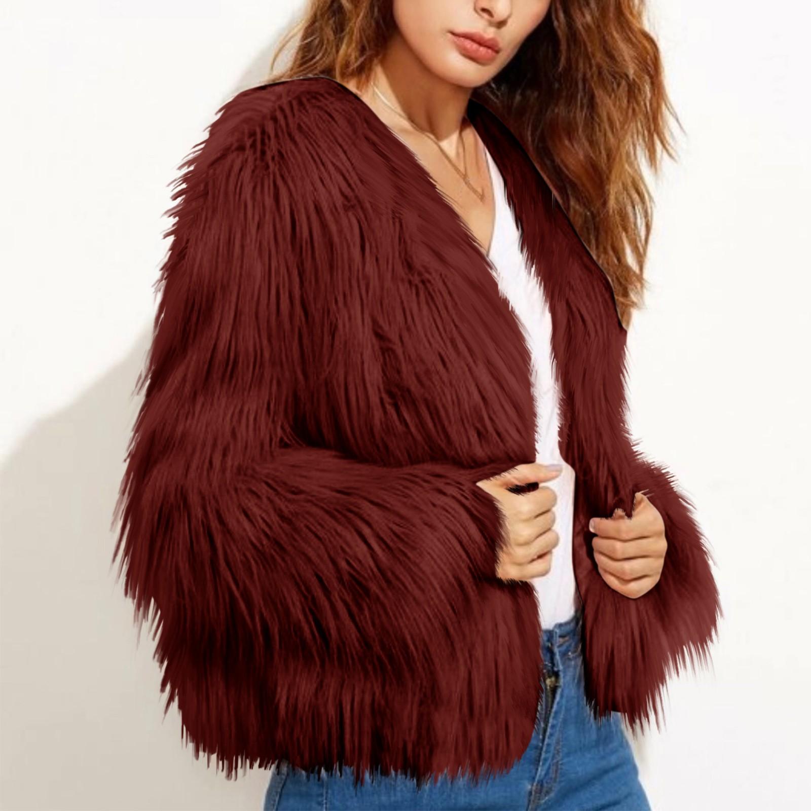 

Женское и зимнее плюшевое длинное рукава теплое кардиганное пальто XXL винный