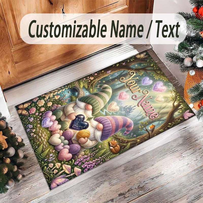 Gnome Theme Crystal Velvet Rug Personalized Custom Name Text Soft Floor Mat Home Decor