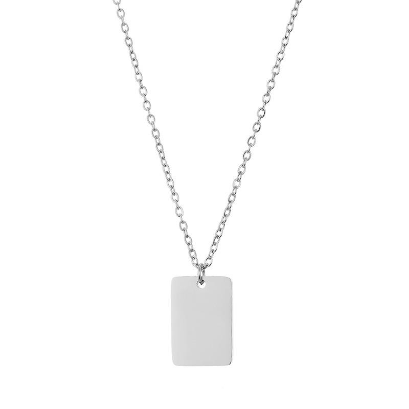 Gold-Plated Stainless Steel Square Pendant Necklace with Engravable Text and Long-Lasting Color Retention.
