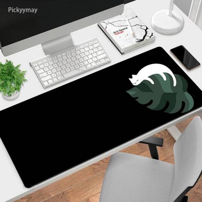 Large Mouse Mat Green Leaves Cat Mousepad Big Cute Mousepads X Office Rubber Keyboard Mats Desk Pad Overlock Mouse Pads