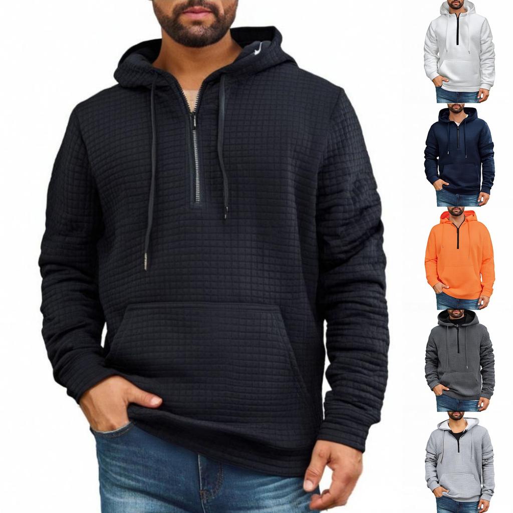 Mens  Pullover Fashion Quilted Hoodies Long Sleeve Hooded Sweatshirt With Pocket
