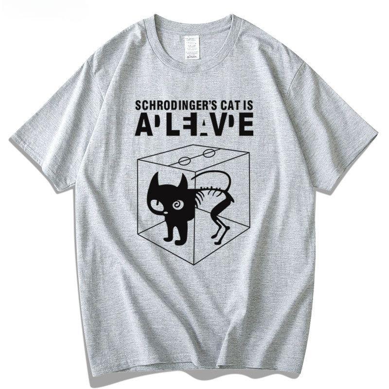 Schrodinger's Cat T-shirt, Short Sleeve, Pure Cotton, Teenage Student, Physics, Male GEEK, Computer Programming