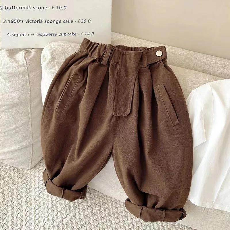 Autumn Boys Casual Pants Girls Solid Color Loose Radish Pants Kids Cotton High Waist All-match Trousers for Girls Outfits