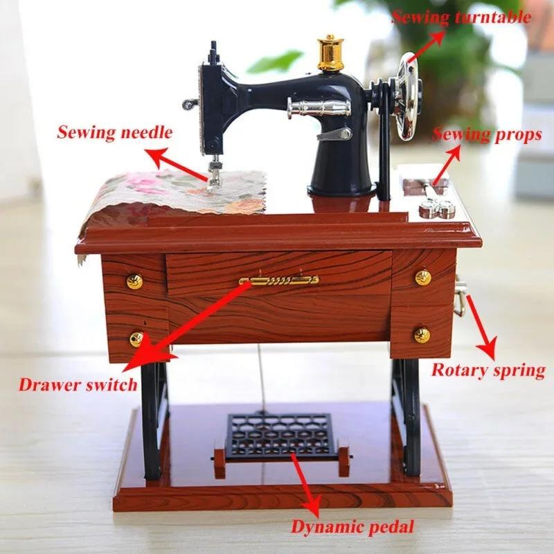 2023 Newest Vintage Music Box Mini Sewing Machine Mechanical Christmas Gift Table Decor Musical Toy