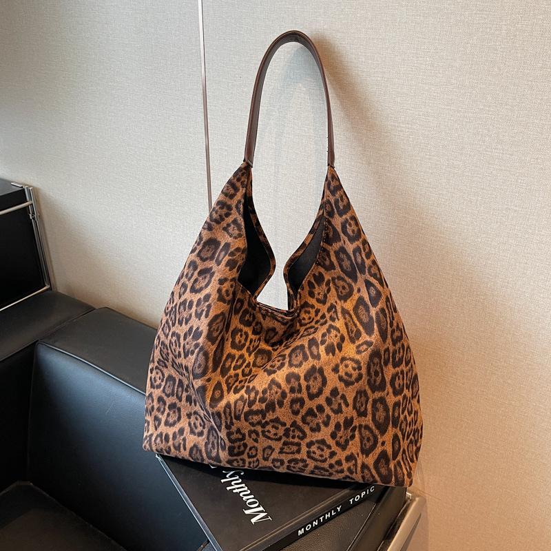 

Жіноча сумка преміум-класу великої місткості, нова ретро-сумка через плече 2024 р., універсальна сумка-тоут з леопардовим принтом, дорожня сумка коричневий