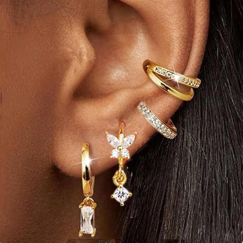4PCS Shiny Crystal Tragus Huggie Earring Set Fashion Zircon Cartilage Hoop Earrings Helix Piercing Bulk Flower Lobe Ear Stud Lot