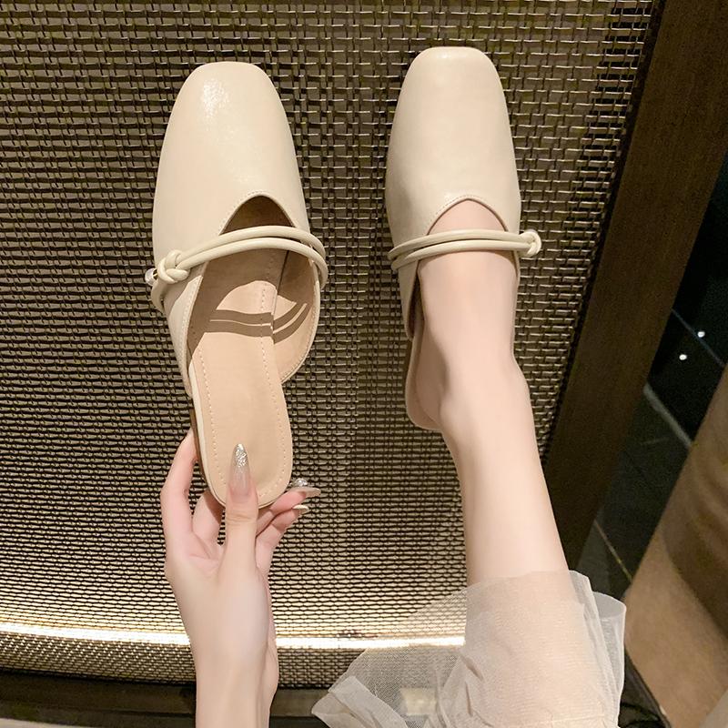 Fashion 2025  Summer New French Gentle Baotou Half Slippers Women Casual Versatile Flat Bottom Shallow Mouth Single Shoes for Women