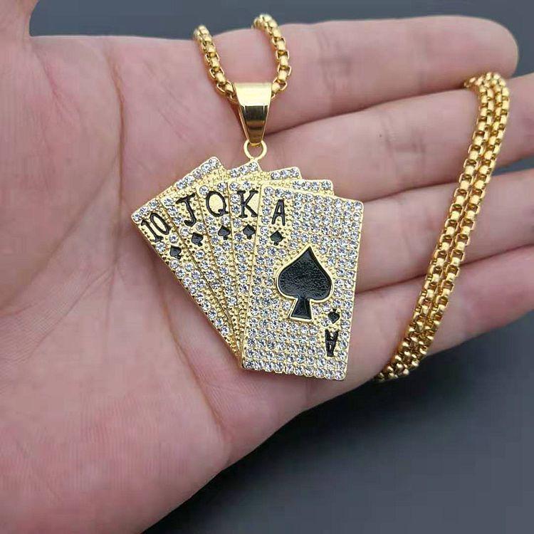 New European and American Jewelry Diamond Set Flush Poker Pendant