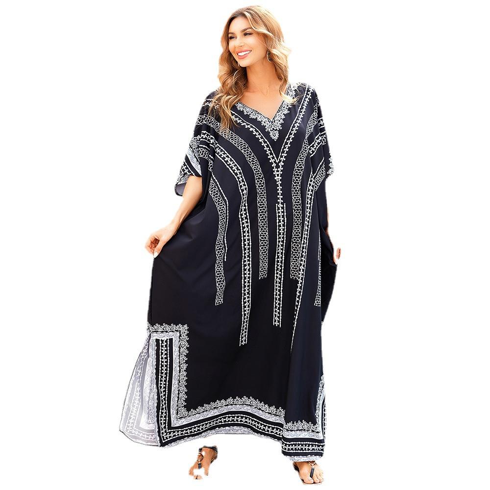 Women's Cover-ups Printed Holiday Plus Size Beach Dress Sun Shirt Bikini Swimwear Outer Shirt