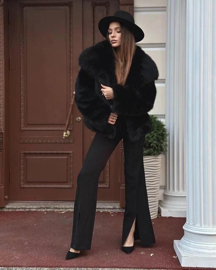 Women's Fluffy Faux Fur Lapel Coat - Casual Fox Fur Jacket