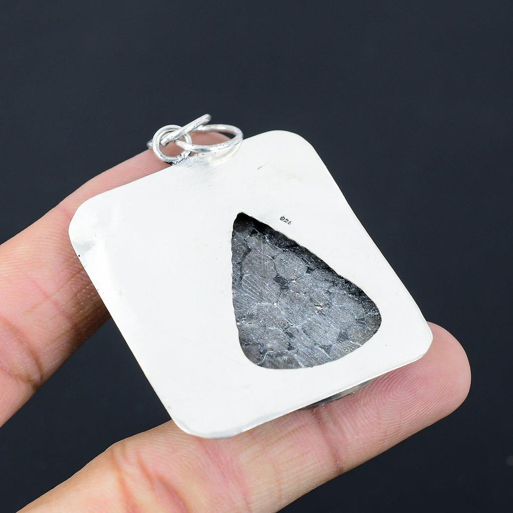 Easter Deal Sterling Silver Root Chakra Black Fossil Coral Gemstone Boho Pendant