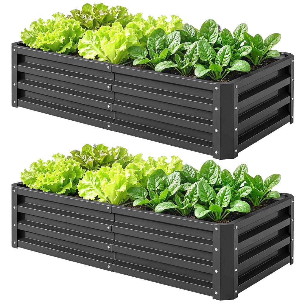 Set of 2 Raised Beds for Garden, Galvanised Outdoor Planters for Herbs Vegetables, Use for Patio Balcony, Grey