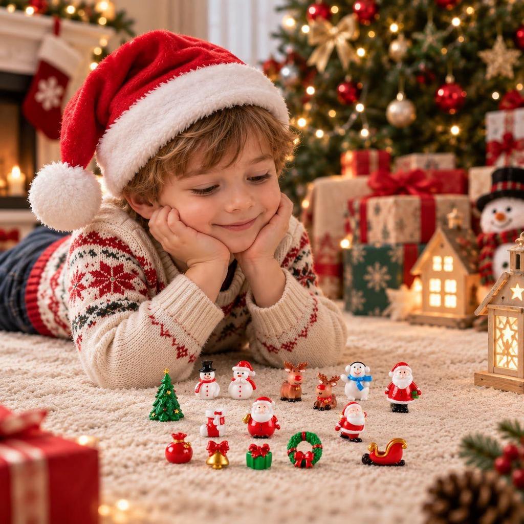 Christmas Tree Decoration Items with Santa Claus, Snowmen, Reindeer, Sleigh, Christmas Tree & Gifts for Fairy Garden