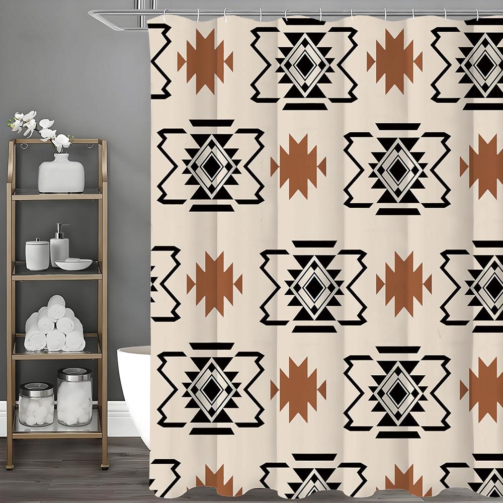 Southwest Geometric Tribal Ethnic Bohemian Vintage Shower Curtain, Bathroom Decorative Shower Curtain, Waterproof Shower Curtain