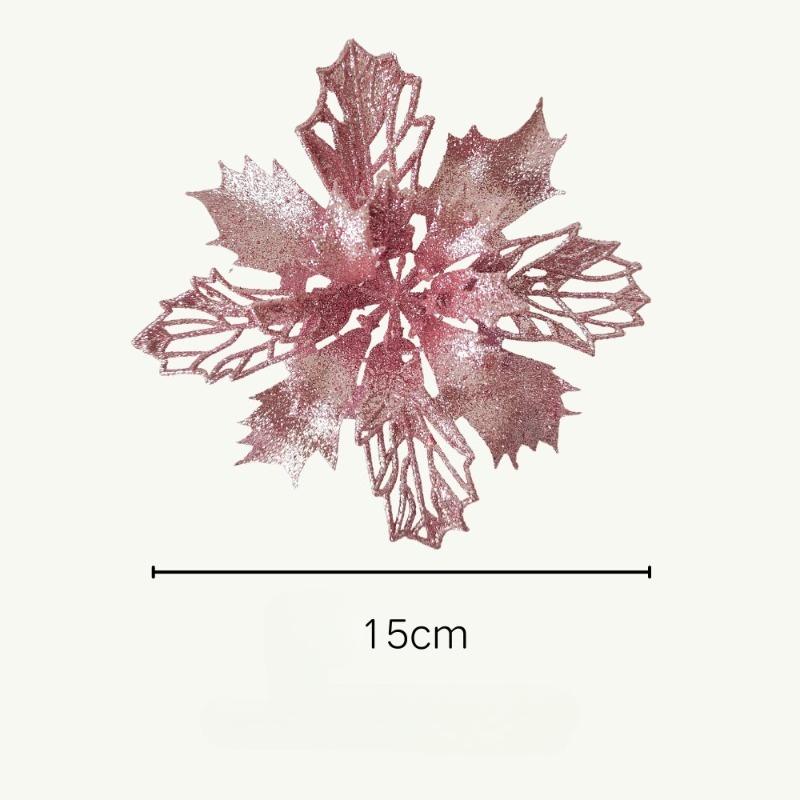 15Cm Christmas Simulation Christmas Flower Gold Dust Flower Christmas Ornament Flower Head Double Layer Hollow Gold Dust Flower
