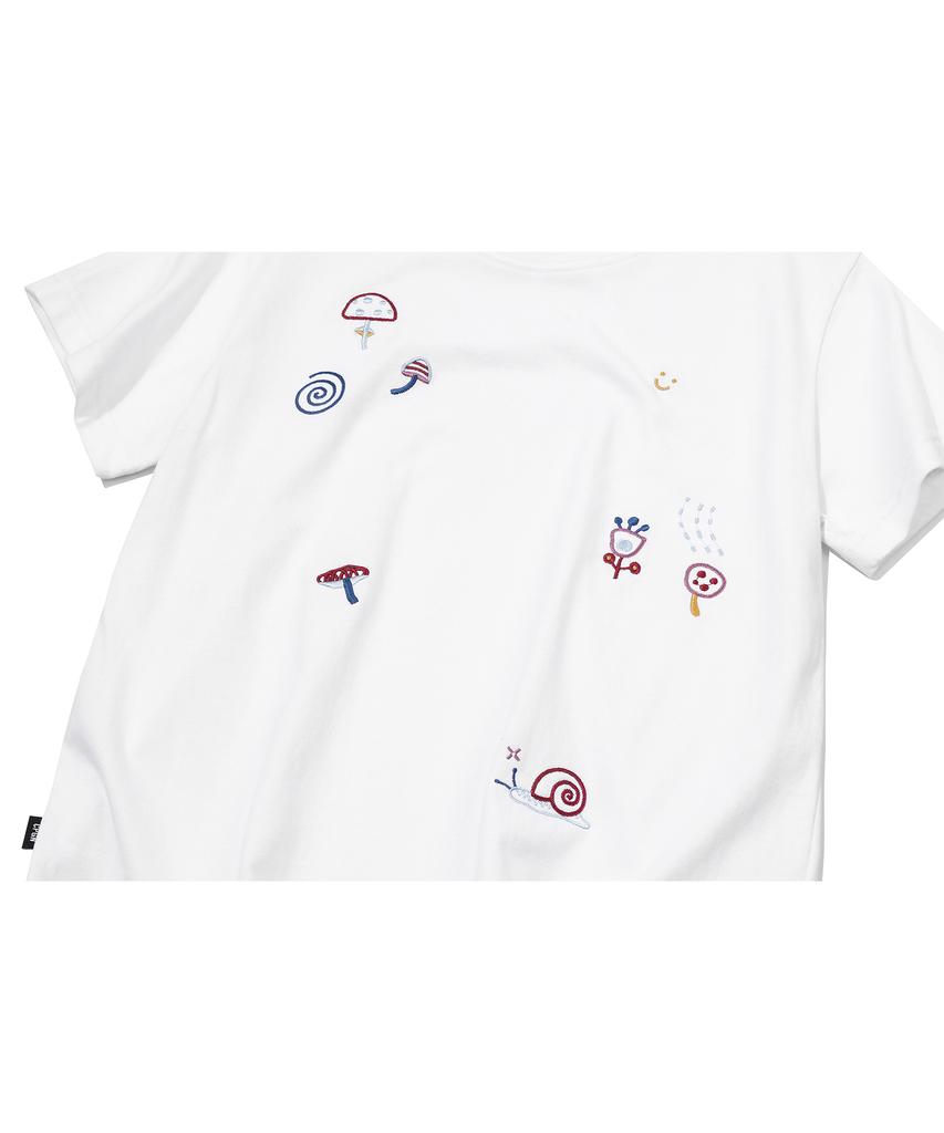CPGN STUDIO Mushroom Stitch Crop Short Sleeve Tee White