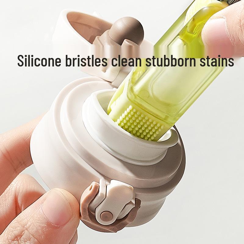 Compact Multi-Functional Cleaning Brush Set: Crocodile Cup Lid, Groove, Baby Bottle, Nipple, and U-Shaped Mouth Brushes with Rotatable Feature.