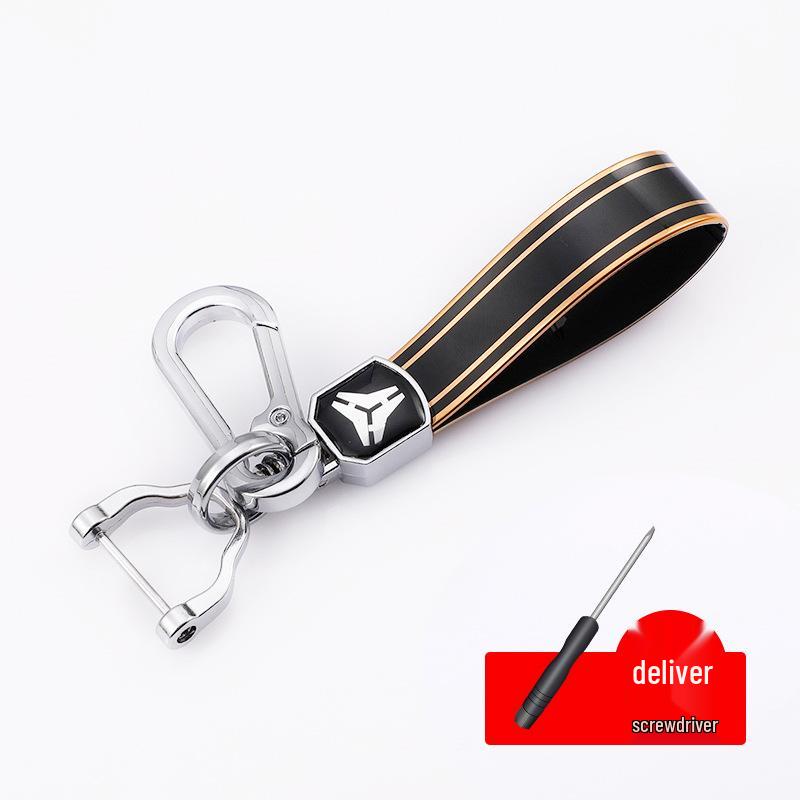 Rhinestone Circle Car Keychain with Gold Edge, Rope, Metal Keyring Pendant for Hyundai – Waist Hanging Household Hardware Buckle