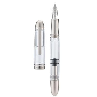Asvine P36 Penna Stilografica a Pistone Bock EF/F/M Pennino 0.38/0.50.7mm, Lega di Titanio Bianco Trasparente Penna Cancelleria da Business Regalo