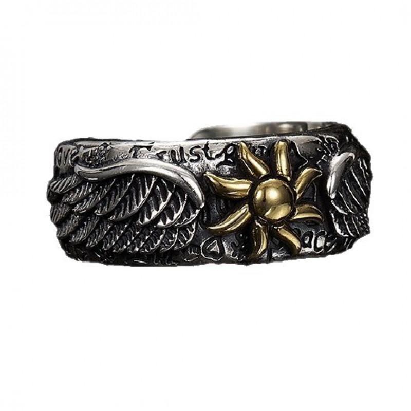 Adjustable Open Ring Men Women Sterling Sunflower Geometric Design Vintage Style Minimalist Jewelry