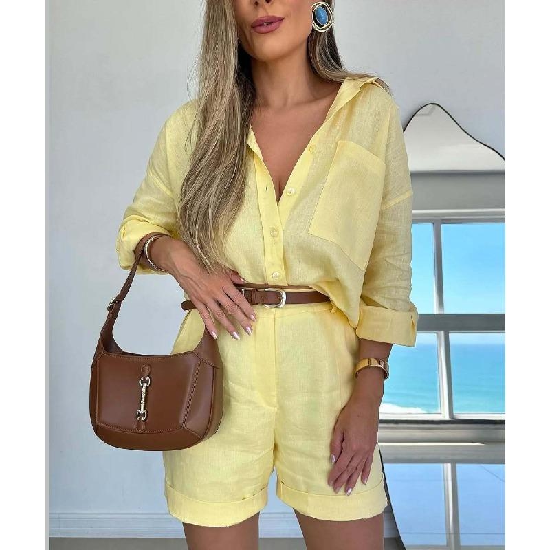 YYFS Pantaloni da donna moda casual primavera autunno stampa tinta unita manica lunga collo a polo pantaloni tute
