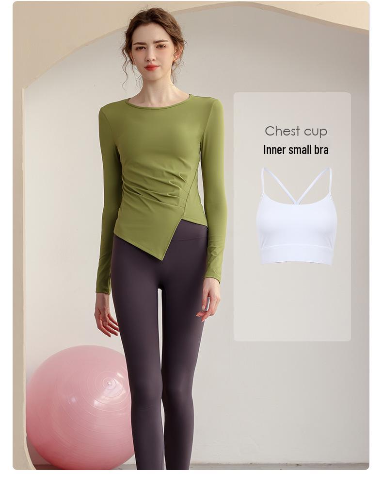 European & American Ruched Waist Long Sleeve Yoga Top - High Stretch Slim Fit