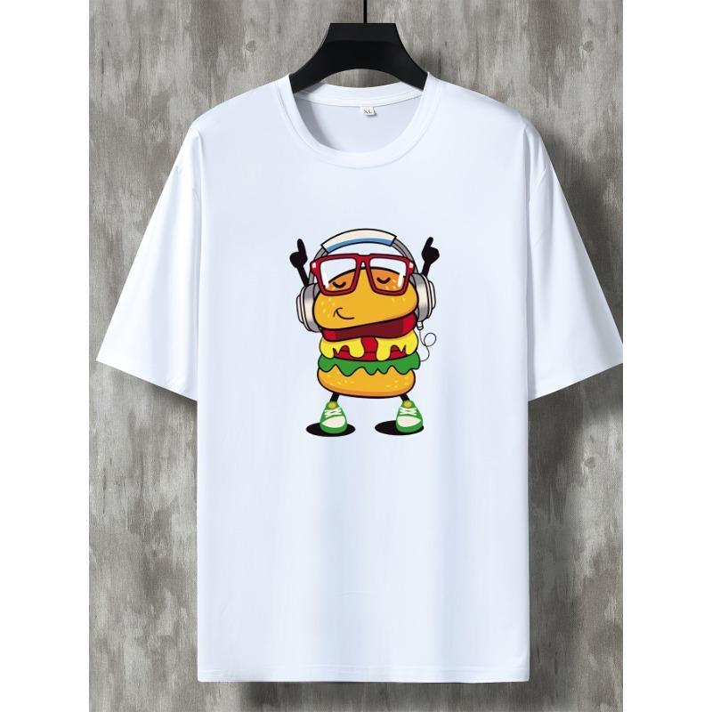

Мужская повседневная модная футболка с коротким рукавом и круглым вырезом, с графическим принтом гамбургера, свободного кроя, большого размера S белый
