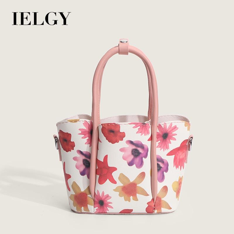 IELGY women's cherry print portable petal bucket bag, sweet wind contrast color mother and child bag, messenger bag