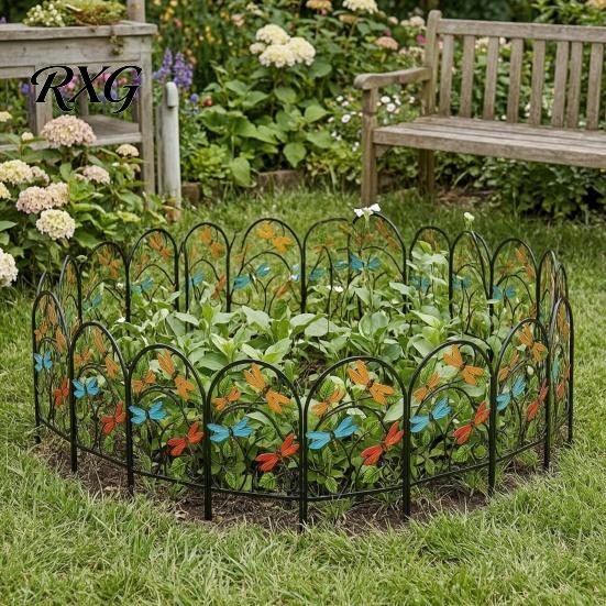 Metal Garden Ornament Fence Animal Barrier, Butterfly Floral Wire Panel Border, Arched Flower Bed Edging Panel, Barrier for Dogs, Rabbits, Patio Yard