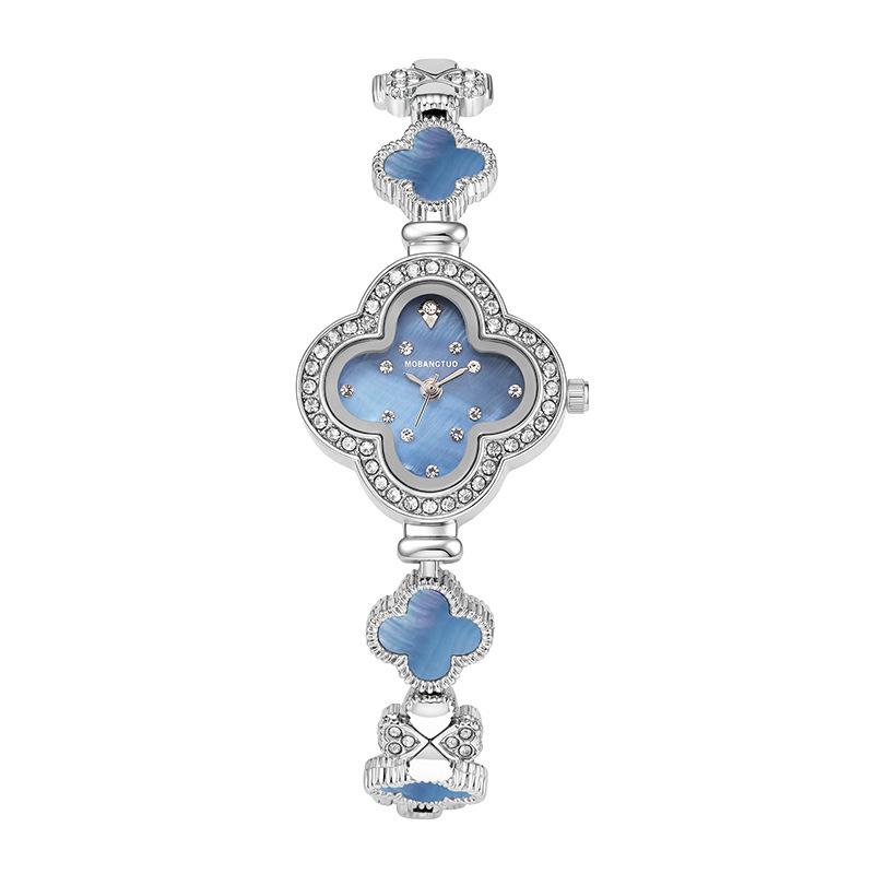 Mobangtuo Mode Klaver Horloge Natuurlijke Parelmoer Zee Indigo Premium Dameshorloge blauw