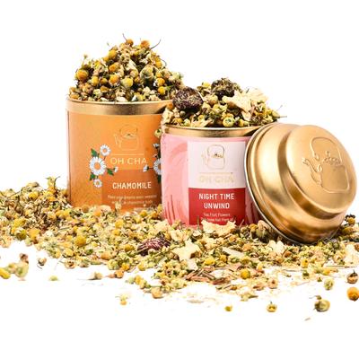 OH CHA - Chamomile Tea Combo | Pure Flower and Night Time Unwind Tea | for Sleep, Stress Relief, Anxiety | Rich In Antioxidants, Caffeine Fr