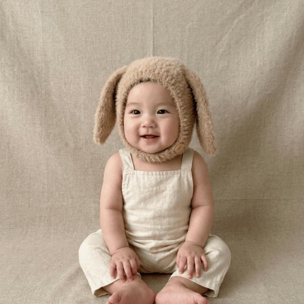 Solid Color Baby Pullover Cap Cartoon Kids Woolen Hat Personality Rabbit Ear Knitted Hat  Warmer