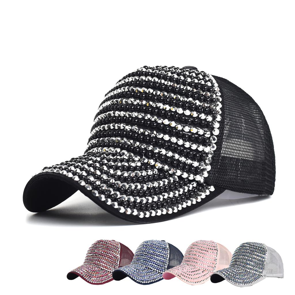 Baseball Cap Women Full Rhinestone Beads Mesh Cap Street Fashion Snapback Hats Casual Party Hip Hop Kpop Dance Cap Men Summer