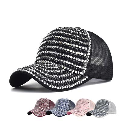 Baseball Cap Women Full Rhinestone Beads Mesh Cap Street Fashion Snapback Hats Casual Party Hip Hop Kpop Dance Cap Men Summer