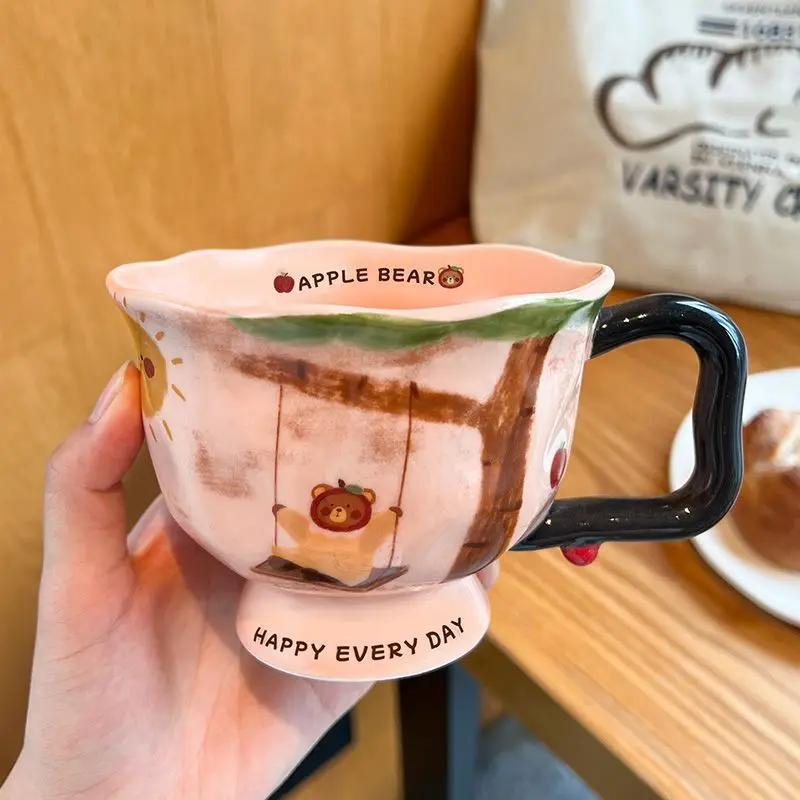 

Керамические кружки ручной лепки, неправильной формы, мультяшные, ретро, для кофе, бытовые, офисные, милые, для завтрака, с удобной ручкой, сувенирные подарки 380ML