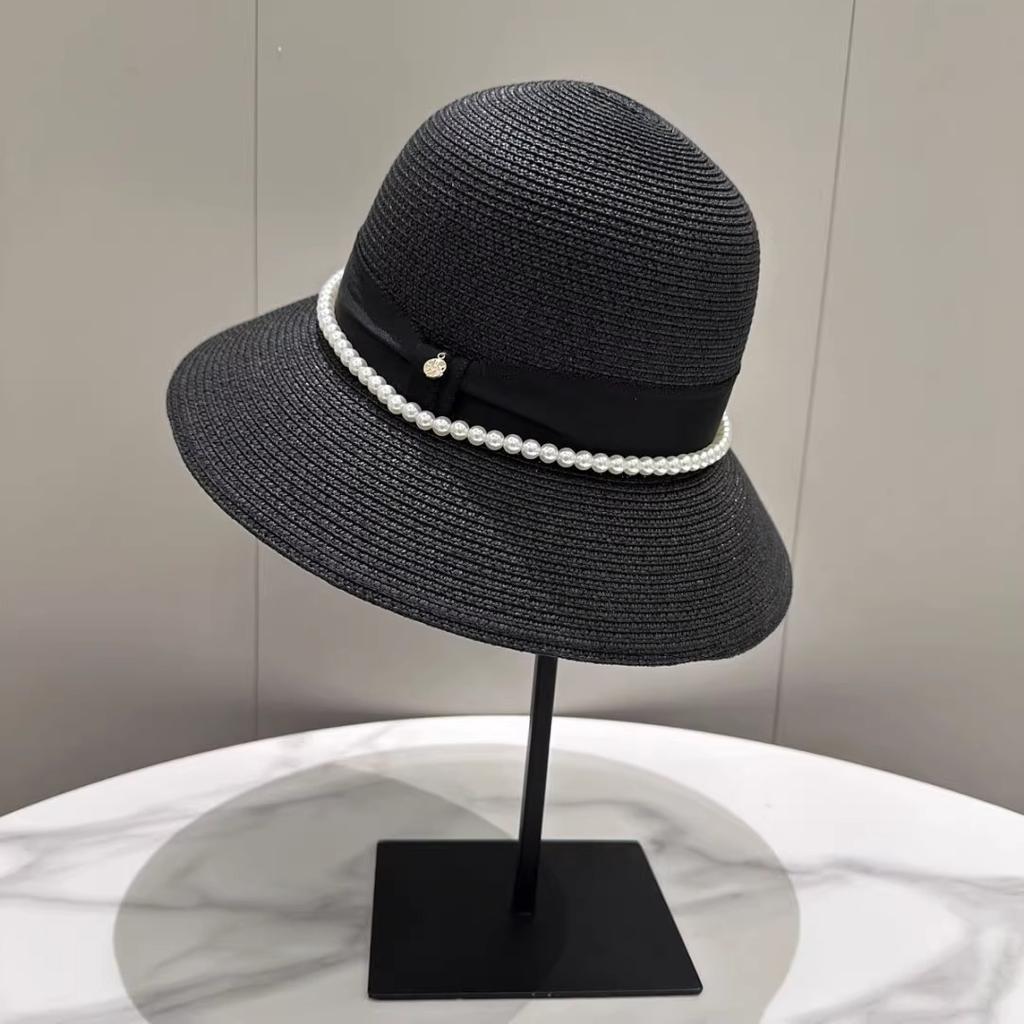 Straw Hat Ins Pearl M Letter Bucket Fisherman Hat Children Spring and Summer Fashion Versatile Basin Hat