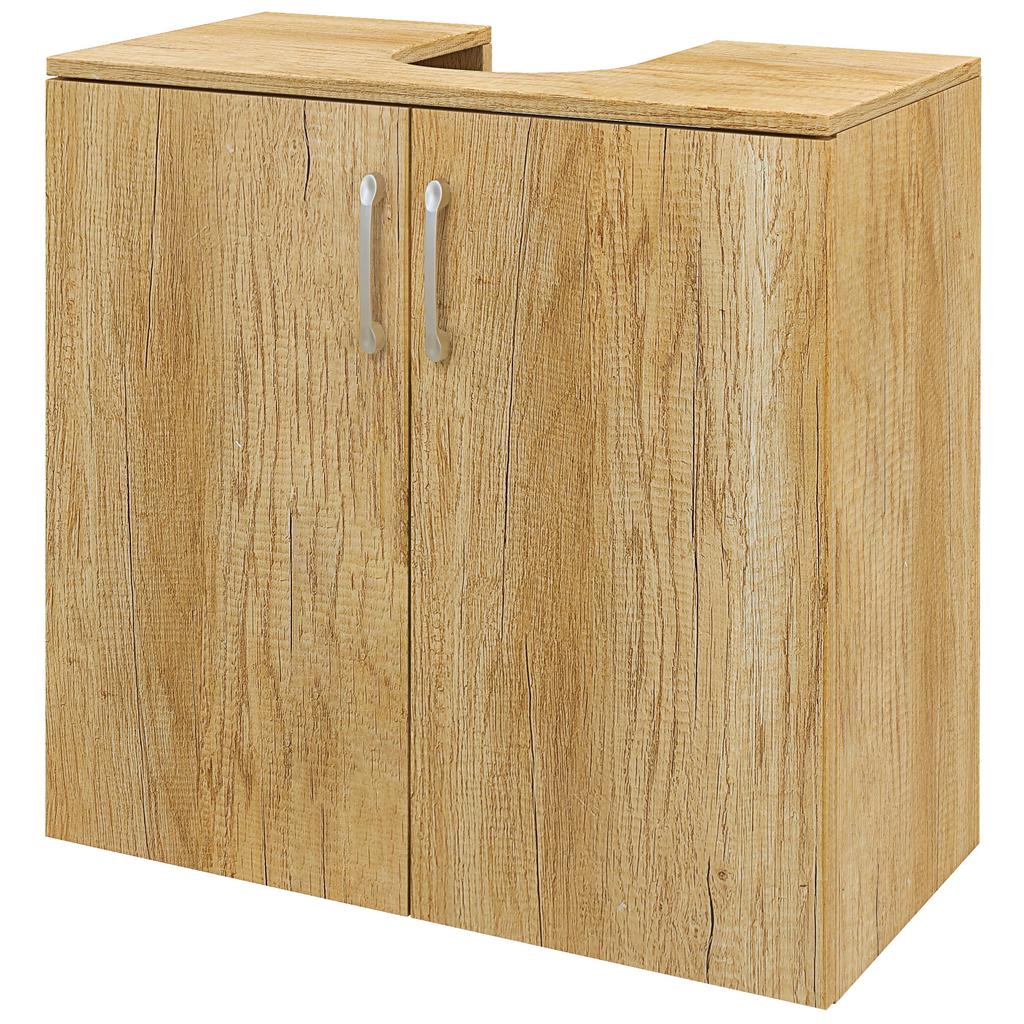 Suspended Under-Sink Bathroom Cabinet with 2 Doors and 2 Shelves in Wood, Natural Color