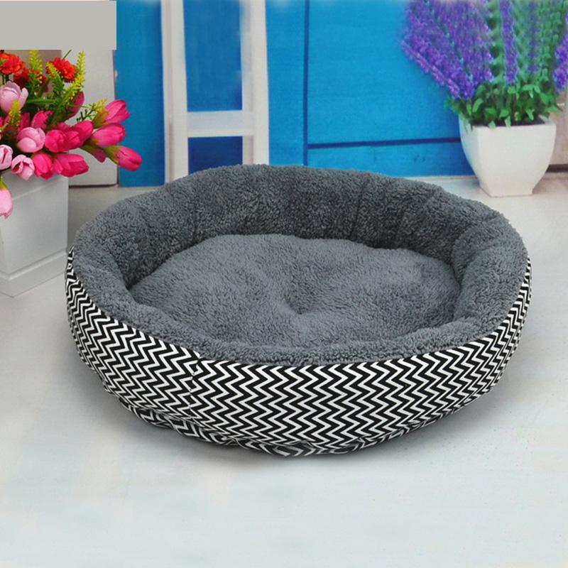 Rundes Warmes Katzenbett Haus Canvas Streifen Kissen Katzenschlafmatte Haustierbett Sofa Matten Samt Hundebetten