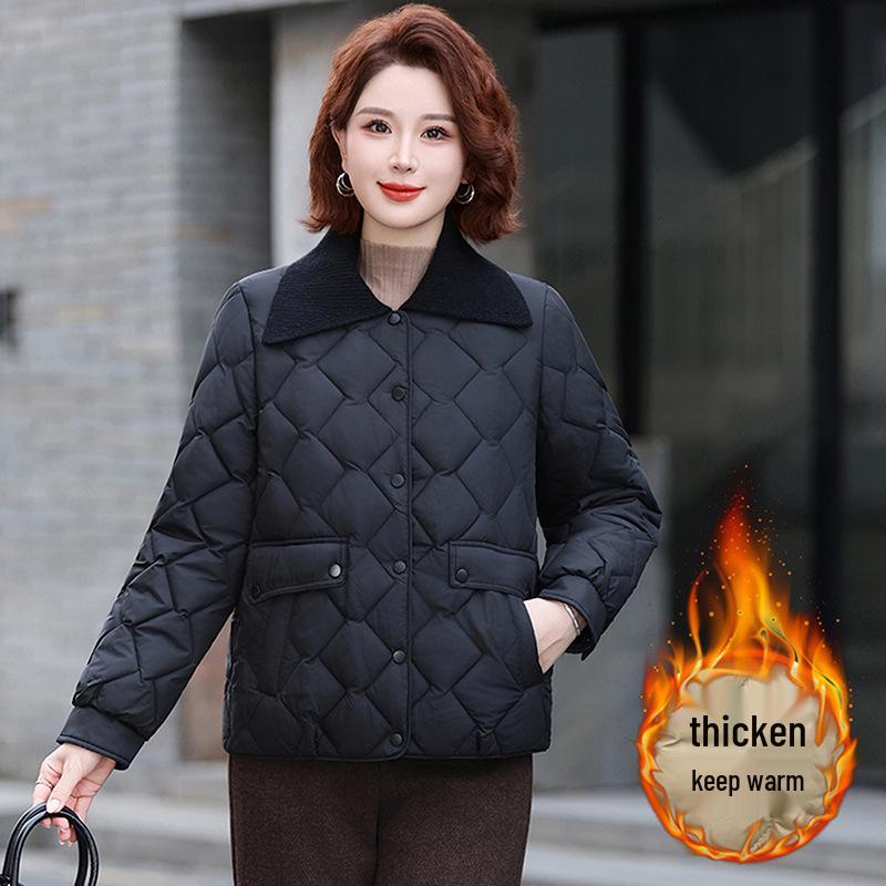 Petite Stylish Cotton Jacket for Middle-Aged Women, Autumn/Winter Short Coat, Warm Lightweight Outerwear for Elderly Women